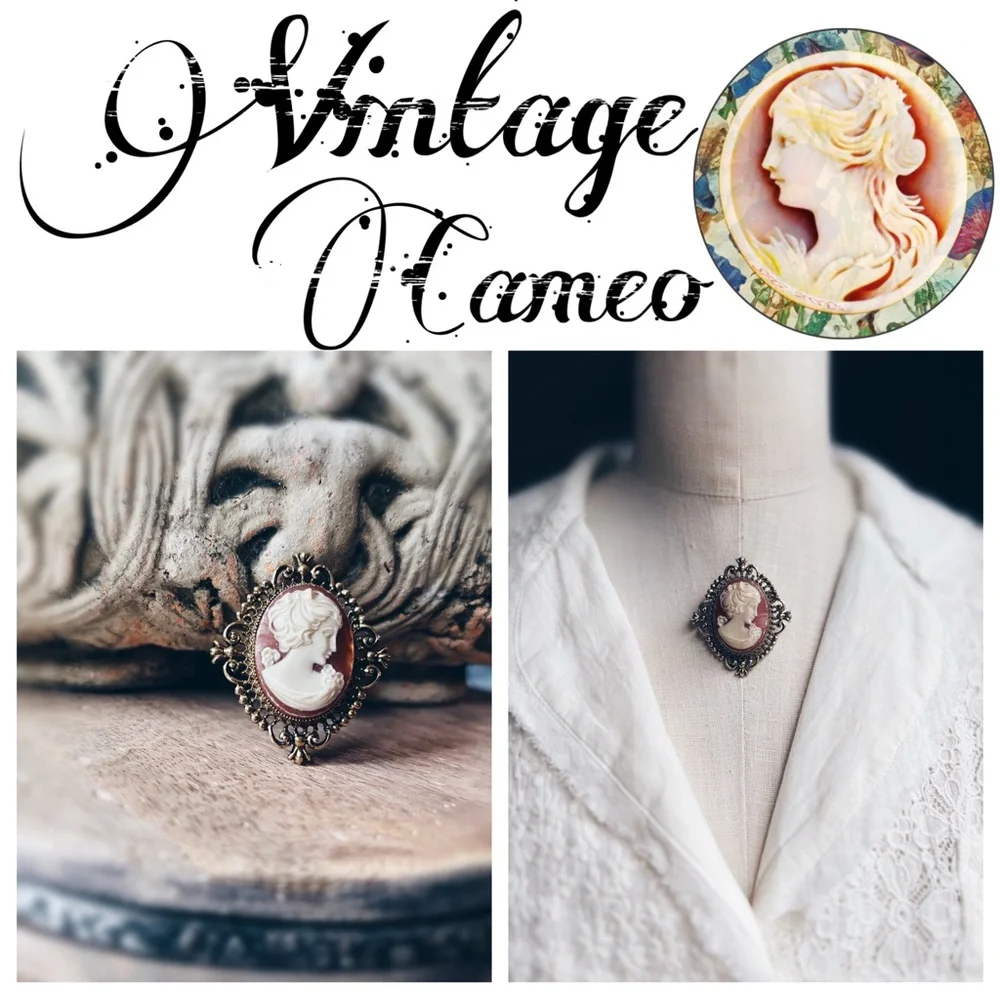 Vintage 1960s Avon Cameo Brooch Locket Gold Tone & Resin